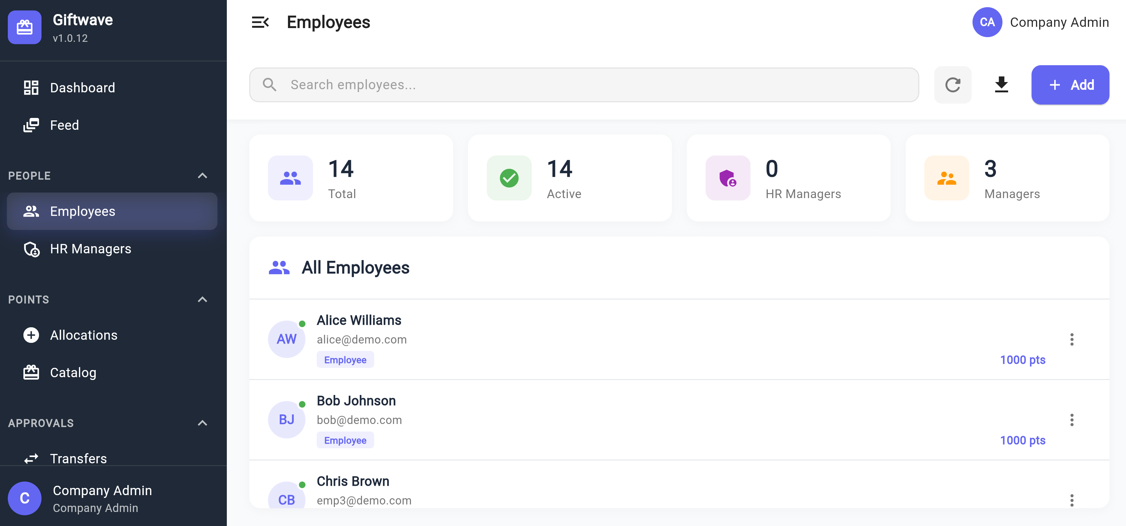Giftwave for Work Employee List