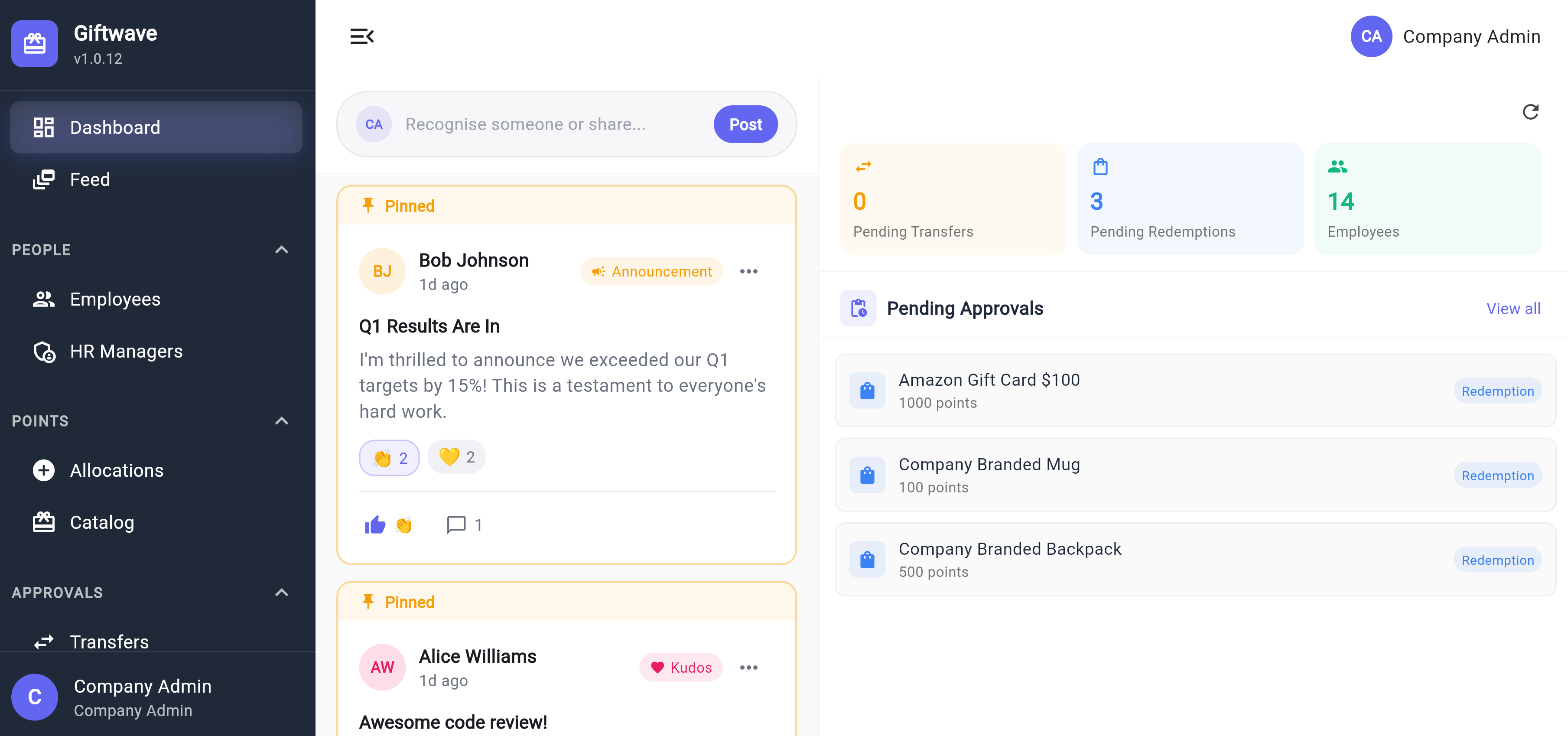 Giftwave for Work Dashboard